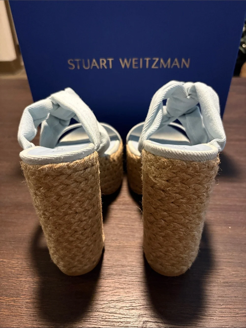 Stuart Weitzman Powder Blue Knotted Espadrille Platform Sandal